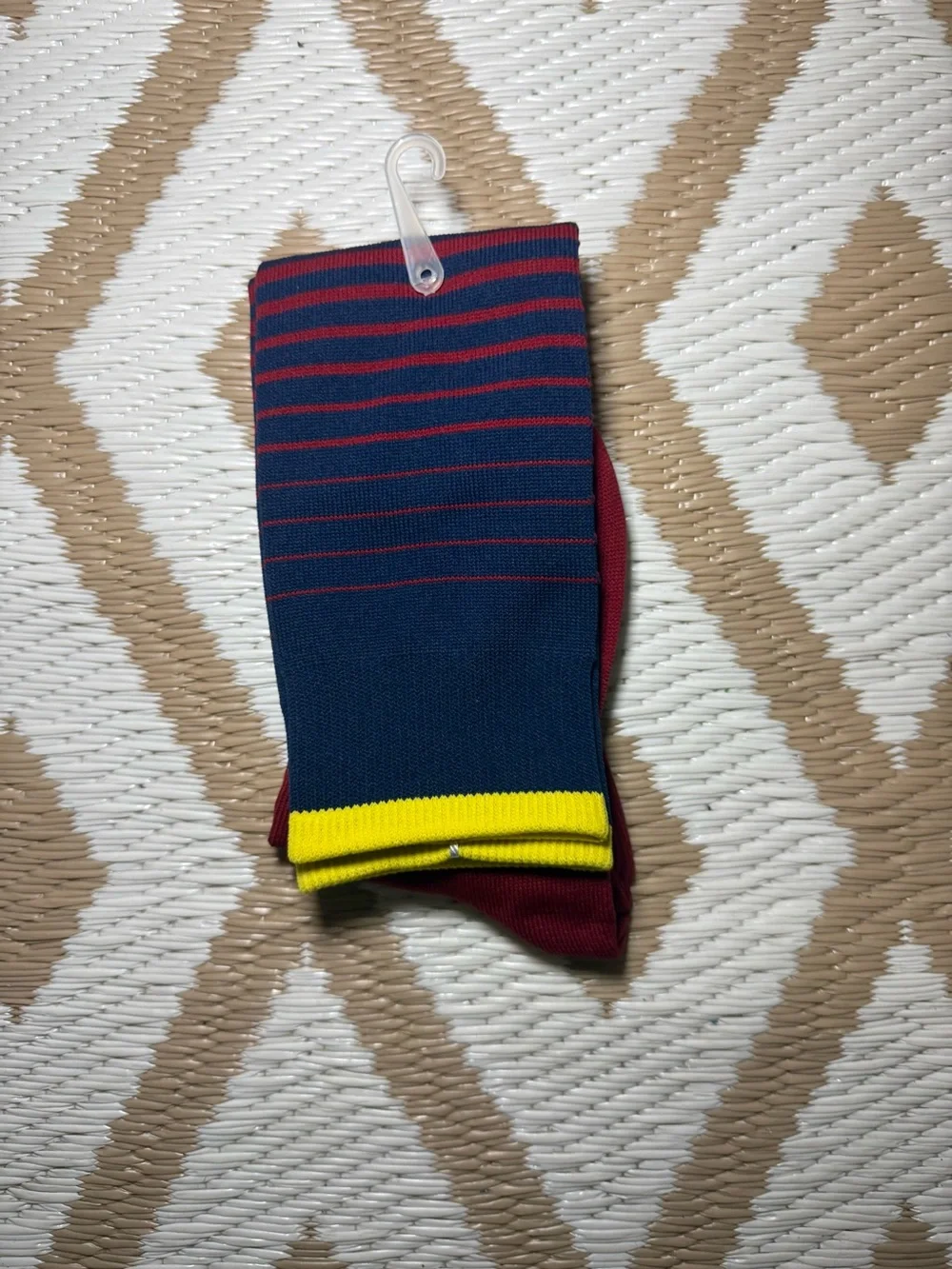 Magic Kick Athletic Socks 1 Pair One Size Red Blue Yellow Striped Nylon